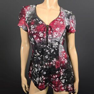 Vintage 90s Gothic Fairy Whimsigoth Top Burgundy Black Silver Glitter Size M